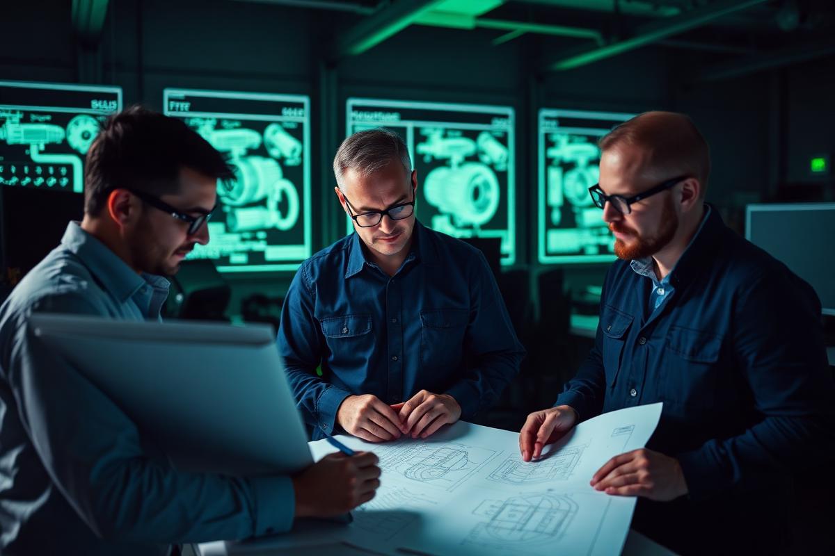 Ingenieros de KRAFT-IN revisando planos de reductores